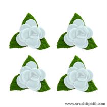Fabric Rose With Leaves – Small (White)